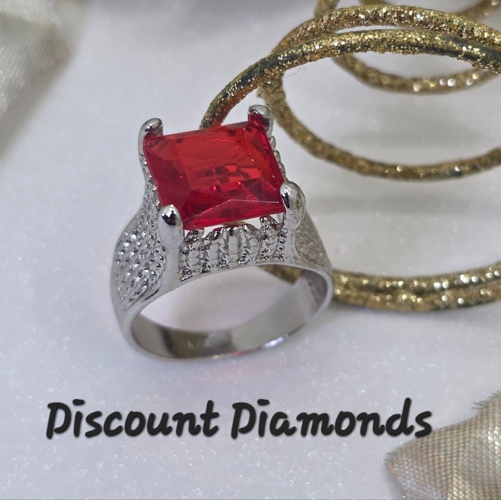 Royal Red Ruby & White Topaz Cocktail Ring on 925 Sterling Silver